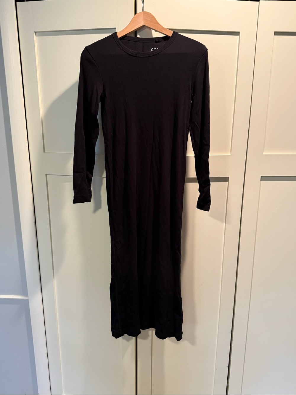COS Black Long Sleeve Midi Crewneck Dress